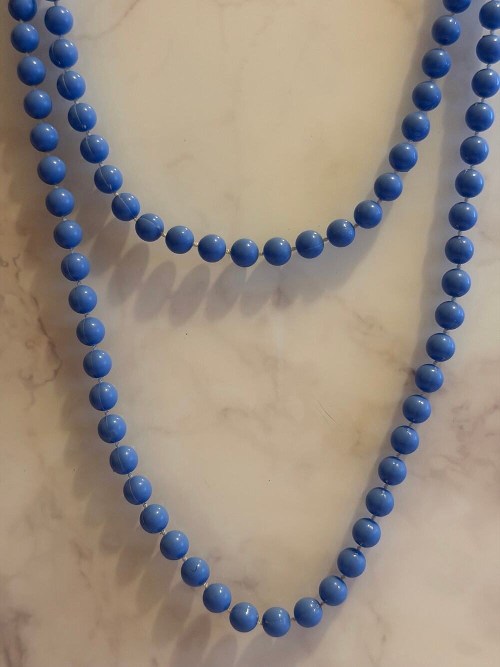 Vintage Periwinkle Blue Lavender Beaded Long Necklace 48” Retro